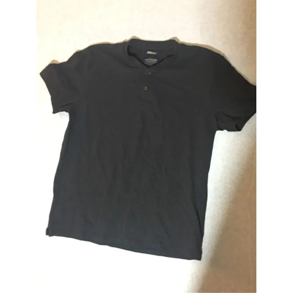 Mens Lucky Brand Polo Size Large Black Button Lightweight Comfortable